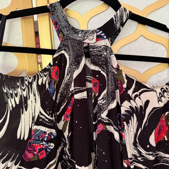 Free People Size M Halter Black Abstract Driftaway Cold Shoulder Tunic Top Dress - Picture 8 of 15